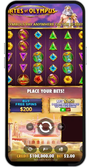 Gates of Olympus scherm met anywhere pays en bonus opties