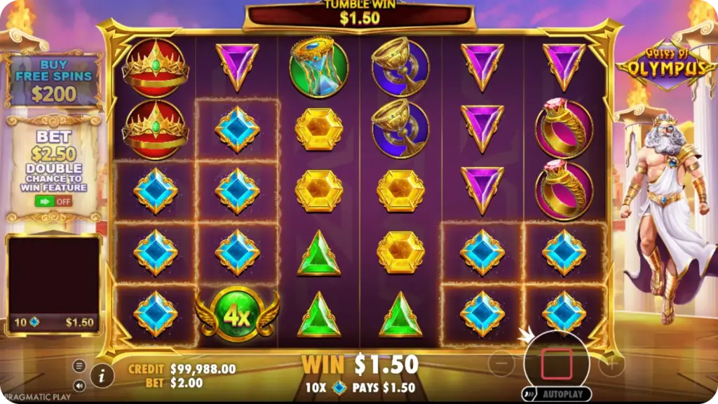 Tumble Feature in Gates of Olympus gratis met cascading reels en vallende symbolen
