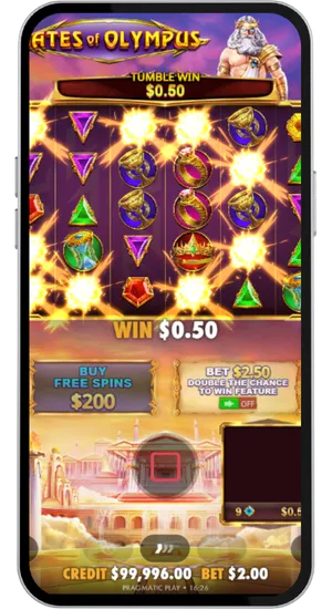 Gates of Olympus tumble feature in actie met vallende symbolen
